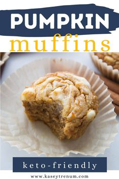 pumpkin muffins on a paper plate with text overlay