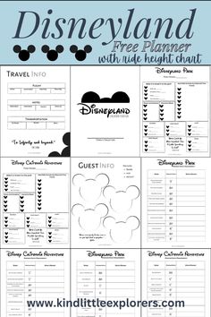 disney land printables with the text, free planner and guide for each child