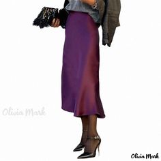 Olivia Mark - Elegant High-Waisted Midi Skirt with Flattering Mermaid Hemline Elegant Fitted Purple Maxi Skirt, Chic High-waisted Purple Skirt, Fitted Lined Purple Skirt, Fitted Purple Bottoms With Lined Skirt, Fitted Lined Purple Bottoms, Fitted Purple Midi Skirt, Purple Fitted Flared Skirt, Fitted Purple Maxi Skirt, Fitted Purple Lined Maxi Skirt