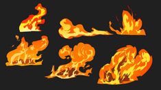 fire flames on a black background, set of different shapes and sizes stock photo - 1309782