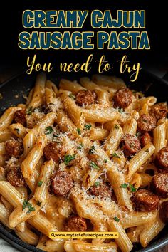 Make dinnertime effortless with this one-pot Creamy Cajun Sausage Pasta! Bursting with Cajun spices, creamy sauce, and hearty sausage, it’s a flavor-packed meal for busy nights. Andouille Sausage Dinner Ideas, Crawfish And Sausage Pasta, Easy Cajun Pasta Recipes, Smoked Sausage With Pasta, Pasta W Sausage, Recipe With Cajun Sausage, How To Make Cajun Pasta, Cajun Pesto Pasta, Chicken Sausage Cajun Pasta