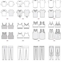 various types of clothing for men and women, all in different styles with their measurements