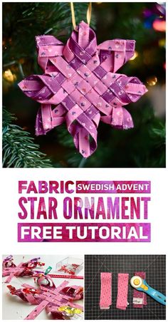 an ornament that is made out of pink paper and has the words fabric swedish adventure