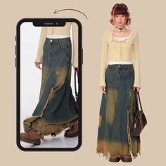 Midi and Maxi Skirts: Demure and Mindful For Back To School – Boogzel Clothing Style A Maxi Skirt, Light Academia Outfit, Asymmetrical Midi Skirt, White Tights, Ankle Length Skirt, Y2k Preppy