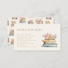 a card with books for baby written on it