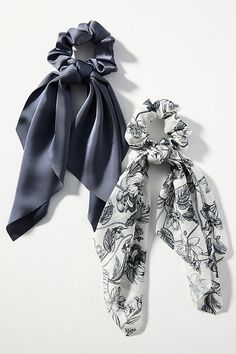 Set of two scarf scrunchies Polyester, elastane Imported | Patterned Hair Scarf Scrunchies, Set of 2 by Anthropologie in Blue, Women's, Polyester/Elastane Scrunchies Ideas, Scarf Scrunchies, Cute Scrunchies, Wishlist Ideas, Hair Tie Accessories, Scrunchies Diy, Vintage Hair Accessories, Sweater Season, Video Ideas