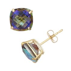 Adorn yourself in the beauty of these cushion-cut blue Mystic Topaz stud earrings.EARRING DETAILS Diameter: 8 mm Backings: post Metal: 10k gold STONE DETAILS Stone type: blue Mystic Topaz Cut: cushion Setting: prong  Size: One Size. Gender: female. Age Group: adult. Post Metal, Gold Stud Earrings, Mystic Topaz, Gold Stone, Gold Stud, Gold Earrings Studs, Gold Studs, 10k Gold, Cushion Cut