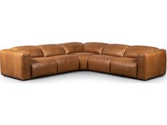 a large brown leather sectional sofa on a white background