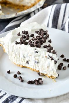 a slice of chocolate chip ice cream pie on a plate