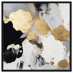 an abstract painting with gold and black paint