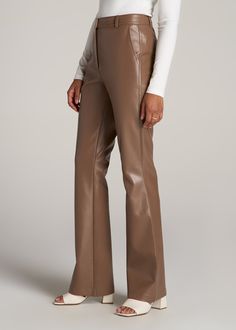 About Our High Rise Flare Faux Leather Pants for Tall Women It feels like it’s impossible to find certain garments tailored for tall women, especially those trending pieces. That’s why we designed these faux leather pants for tall women. They’re ultra-modern and tailored just for your frame. We cut these with a flattering high rise and well-balanced flare leg. They're perfect for pairing with an oversized blazer, cropped tank or clean button-up. Created specifically for tall women from 5’9 to 6’ Brown Full Length Faux Leather Pants, Affordable High-waisted Faux Leather Pants, Elegant High-waisted Brown Leather Pants, Solid High-waisted Faux Leather Pants, Brown Faux Leather Full-length Pants, Leather Pants Women, Leather Pant, Arm Sleeve, Oversized Blazer