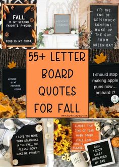 a collage of fall and thanksgiving greeting cards with the words, 5 + letter board quotes for fall