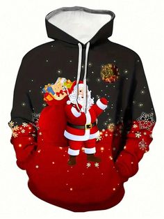 Men's Trendy 3D Christmas Print Hoodie, Active Slightly Stretch Breathable Hooded Sweatshirt For Outdoor Black Casual  Long Sleeve Polyester Animal,Christmas,Colorblock,Letter,All Over Print Pullovers Slight Stretch  Men Clothing, size features are:Bust: ,Length: ,Sleeve Length: Dads Clothes, Cut Sweatshirts, Funny Hoodies, Pull Sweat, Personalized Hoodies, Comfy Hoodies, Outdoor Wear, Christmas Sweater, Hoodie Print