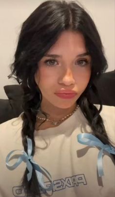 Brown Hair In Pigtails, Cute Messy Pigtails, Braided Pigtails Aesthetic, Braided Pigtails Outfit, Outfits With Pigtail Braids, Pig Tail Outfits, Messy Braided Pigtails, Pigtails Braids Hairstyles, Pigtail Halloween Costume