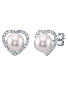 These elegant pearl earrings feature two 8.0-8.5mm AA+ quality Japanese Akoya pearls, handpicked for their incredible luster and overtones. The pearls are mounted on the finest 14K gold with dazzling SI clarity diamonds.
These earrings come packaged in a beautiful jewelry gift box, perfect for gifting. Elegant Heart-shaped Pearl Earrings, Heart-shaped Pearl Earrings For Formal Occasions, Elegant Pearl Earrings For Valentine's Day, Silver Pearl Earrings For Anniversary On Valentine's Day, Elegant Pearl Heart Earrings For Wedding, Silver Pearl Earrings For Valentine's Day Anniversary, Elegant Silver Pearl Earrings For Valentine's Day, Elegant Heart-shaped Pearl Earrings For Valentine's Day, Elegant White Pearl Earrings For Valentine's Day