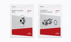 two brochures showing different types of parts in red and white colors, with the words barbet couting on them