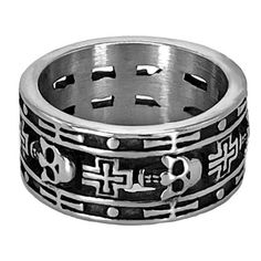 Band with Skull & Cross Engraved Details throughout Width 10 mm US Ring size 9-14 available Biker Skull Ring For Biker Events, Gothic Metal Rings With Skull Print, Gothic Silver Skull Ring For Biker Events, Black Biker Skull Ring Gift, Punk Metal Skull Ring For Streetwear, Bike Week Daytona, Daytona Beach Bike Week, 80th Anniversary, Biker Outfit