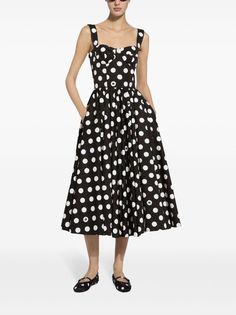 Dolce & Gabbana polka-dot Corset Midi Dress - Farfetch Cotton Corset, Corset Midi Dress, Midi Dress Black, City Dress, Cotton Midi Dress, Dolce E Gabbana, Corset Style, Sweetheart Neck, Polka Dot Print