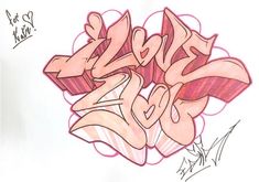 a drawing of some type of graffiti on a white paper with the word love written in it