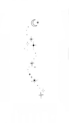 a drawing of stars and the moon on a white background