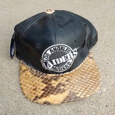 Vtg 1990's Los Angeles Kings Black Leather & Snakeskin Strapback Hat New. Never Worn Deadstock 1990s Era Genuine Leather And Snakeskin Brim Detail Very Rare Strap Back Black Leather Vintage Hat, Vintage Brown Snapback Hat For Streetwear, Leather Snapback Hat For Streetwear, Leather Snapback Baseball Cap For Streetwear, Los Angeles Kings, Strapback Hats, Very Rare, Snake Skin, Accessories Hats