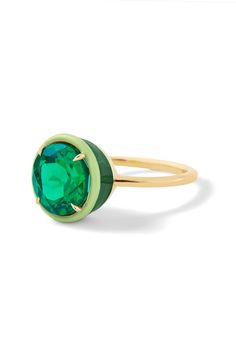 Make a statement day or night. This ring adds the perfect amount of sparkle to any occasion. Customize with your choice of round-shaped lab-created gemstone with matching two-tone colored enamel. Formal Round Enamel Diamond Ring, Elegant Green Enamel Ring With Polished Finish, Elegant Green Enamel Ring, Anniversary Enamel Ring With Bezel Setting, Elegant Green Enamel Gemstone Ring, Modern Green Round Dome Ring, Elegant Green Dome Ring, Elegant Green Oval Enamel Ring, Elegant Polished Enamel Ring