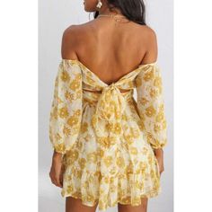 Ygb's Featured Sunkissed Yellow Off The Shoulder Floral Mini Dress! Gorgeous Feels For Spring Or Summer! Cute Back Tie Details. Perfect For Wedding, Brunch, Bridal Shower Ect. S M L