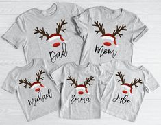 Personalized Matching Family Christmas Reindeer Matching Custom T-shirt Family Reindeer Shirts, Christmas Shirts Family, Personalized Christmas Shirts, Matching Christmas Shirts, Personalized Matches, Cute Christmas Shirts, Xmas Tees, Family Shirts Matching, Christmas Pjs