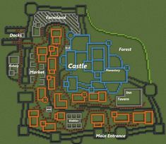 a map of castle in the middle of town