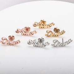 Personalized Name Stud Earrings Custom Gift Name Earring in Gold / Rose Gold / Silver Gift for Women Name Earrings Customized Earrings . . . . . . . . . . . . . . . . . . . . . . . . . . . . . . About BisYOU BisYOU specializes in 925 sterling silver, brass, and stainless-steel personalized jewelry. We design and craft customized necklaces, bracelets, earrings, and rings for our valued customers. With 30 years in fashion jewelry and accessories, we are motivated to bring quality crafts to all of Personalized Dainty Rose Gold Earrings, Personalized Elegant Rose Gold Earrings, Elegant Personalized Rose Gold Earrings, Personalized Rose Gold Earrings For Mother's Day, Custom Shoelaces, Customized Earrings, Name Earrings, Luxury Earrings, Custom Earrings