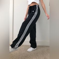 New No Tag Never Worn Same Style But No Zip On The Bottom! Size S Approximate Measurments Flat Waist 14.5’ Hip 18.5’ Inseam 30.5’ Length 40’ Adidas Sporty Wide Leg Pants, Adidas Sporty Wide-leg Pants, Adidas Sporty Wide Leg Bottoms, Adidas Cotton Joggers For Spring, Adidas Wide Leg Cotton Pants, Spring Adidas Cotton Joggers, Adidas Sporty Wide-leg Bottoms, Adidas Cotton Long Pants, Adidas Black Relaxed Fit Bottoms