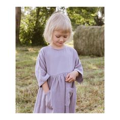 "Muslin 100% cotton dress with a loose fit. 3/4 sleeve. Two pockets on the front for children's treasures. A coconut button fastening at the back. Avalible sizes (child height ): US 3 (approx. height 38\"/96cm) US 4 (approx. height 41\"/104cm) US 5 (approx. height 44\"/112cm) US 6 (approx. height 47\"120cm) US 7 (approx. height 50\"/127cm) US 8 (approx. height 52\"/132cm) The item is made to order and it takes about 5-6 days to go and will be shipped immediately when it will be ready. I will inf Cotton Half Sleeve Dress With Pockets, Casual Long-sleeved Cotton Gauze Dress, Dress Lavender, Roll Up Sleeves, Double Gauze, Cotton Dress, Blue Ocean, Cotton Dresses, Sleeve Dress