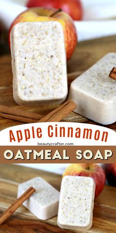 apple cinnamon oatmeal soap on a cutting board