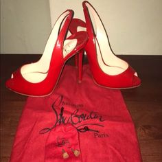 Gorgeous Red Cl Sling Back Heels, Excellent Condition, Comes With Dust Bags And Extra Heel Taps Red Slip-on Heels With Removable Insole, Red Slingback Sandals With 4-inch Heel, Red Slingback Heels With 4-inch Heel, Heel Taps, Sling Back Heels, Elegant Red Slingback Pumps With 4-inch Heel, Red Patent Leather Slingback Pumps With 4-inch Heel, Heel Tap, Sling Back