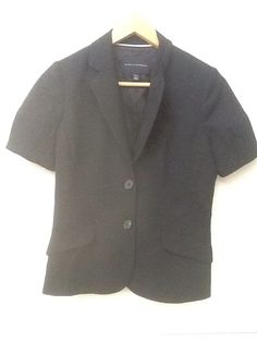 Excellent used condition. Free shipping in the US. Location: SR-23 Casual Short Sleeve Blazer With Button Closure, Classic Short Sleeve Blazer With Buttons, Workwear Blazer With Buttons, Fall Short Sleeve Blazer With Button Closure, Classic Short Sleeve Fall Blazer, Short Sleeve Jacket, Sleeve Jacket, Black Wool, Banana Republic