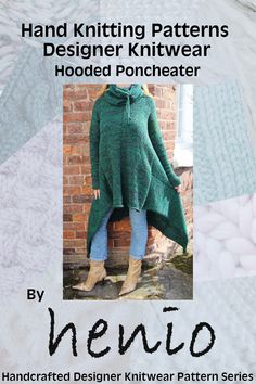 a woman wearing a green knitted sweater and boots with the text machine knitting patterns designer kit