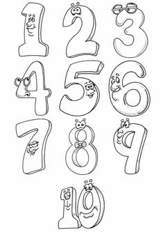 the numbers are drawn in black and white for children to learn how to draw them