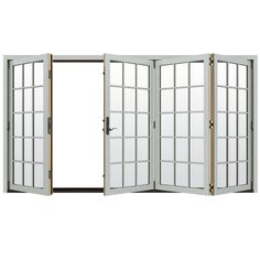 an open white room divider with multiple windows