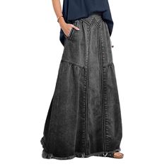 PRICES MAY VARY. 75% Cotton, 25% Polyester Imported Machine Wash Denim maxi skirt Comfortable and stylish: This women's denim skirt is designed for those who want to look great while feeling comfortable. that adapts to your body shape, making it perfect for all day wear. Long denim skirts for women A line design for a flattering fit: This skirt has an A line cut that flares out from the waistline, giving you a shape-flattering silhouette. The length is long enough to add a hippie vibe to your outfit, making it perfect for any occasion. Denim maxi skirts for women Frayed hem adds a touch of edginess: The frayed hemline of this skirt adds a fashionable edge to the overall look. It creates a distressed effect that makes it stand out from other ordinary skirts. maxi dress for women Available i Street Skirt, Womens Long Skirt, Skirt Tutu, A Line Denim Skirt, Long Jean Skirt, Skirt Tulle, Estilo Hippy, Long Denim Skirt, Skirt Denim