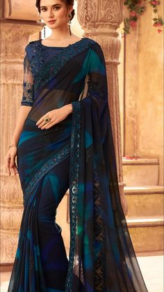 Teal Saree, Male Wears, Blue Silk Saree, India Style, Net Blouses, Saree Poses, Pakistani Wedding Dress, Embroidered Saree