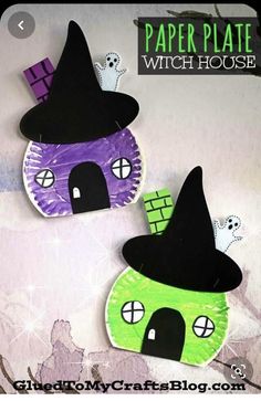 paper plate witch houses made out of construction paper