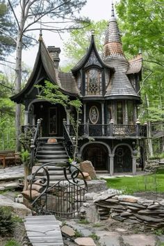 an old fashioned house in the woods