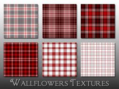 four plaid patterns in red, white and black