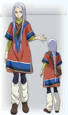 an anime character with long white hair is standing next to another character in red and blue