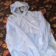 Brand New, Never Worn! Silver Hooded Outerwear For Streetwear, Casual Silver Hooded Outerwear, Sporty Silver Long Sleeve Outerwear, Casual Silver Winter Outerwear, Casual Silver Outerwear For Winter, Casual Silver Outerwear For Fall, Silver Casual Spring Outerwear, Casual Light Blue Hooded Windbreaker, Blue And Silver