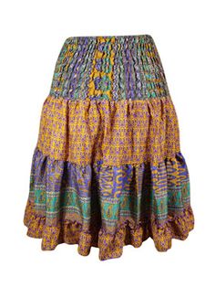 Summer Ruched Elastic Skirt, Purple Floral Beach Hippy Recycle Silk Skirts S/M Take on the summer heat with our bold and adventurous Summer Ruched Elastic Skirt! Made from recycled silk, this skirt is perfect for beach days and hippy vibes. The ruched elastic waist ensures a comfortable and secure fit. Size S/M available. Embrace the heat and explore in style! Take on the summer with the Boho Style Summer Ruched Elastic Skirt! Made from recycled silk saree fabric in a bold Purple Floral hue, thi Bohemian Multicolor Maxi Skirt With Gathered Detail, Traditional Beach Skirt For Summer, Traditional Summer Beach Skirt, Traditional Summer Skirt For Vacation, Traditional Summer Vacation Skirt, Traditional Skirt For Summer Vacation, Bohemian Multicolor Flared Mini Skirt, Bohemian Multicolor Relaxed Mini Skirt, Traditional Maxi Skirt For Summer Beach