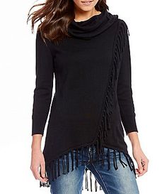 Reba Faux Wrap Cowl Neck Sweater with Fringe hem Bohemian 3/4 Sleeve Tops For Fall, Bohemian 3/4 Sleeve Fall Tops, Winter Long Sleeve Tops With Tassels, Fitted Tassel Tops For Fall, Fall Cotton Tops With Tassels, Long Sleeve Tops With Tassels For Fall, Cotton Tops With Tassels For Fall, 3/4 Sleeve Blouse For Fall Layering, Bohemian Tunic For Fall Layering