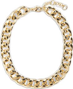 Gold Clasp Chain Link Jewelry, Metal Chain Link Jewelry With Gold Clasp, Gold-tone Metal Jewelry With Curb Chain, Trendy Gold Chunky Chain Jewelry, Trendy Gold-tone Curb Chain Jewelry, Chic Gold Curb Chain Necklace, Trendy Gold-tone Jewelry With Chain Strap, Gold-tone Chain Strap Jewelry, Gold-toned Gold-plated Jewelry With Chain Strap