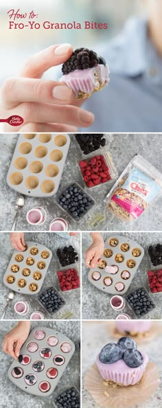 how to make mini granola bites with fresh berries and blueberries