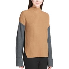 New With Tag! Size Small. Stay Stylish Through The Cooler Seasons By Way Of This Colorblocked Calvin Klein Sweater With A Mock-Neck And Relaxed Fit. / Brown / Black/Grey Long:26'' Foldover-Cuff Mock-Neck Acrylic Hand Wash Material: 100% Acrylic Msrp:$79.50 Mock Turtleneck Sweater, Grey Turtleneck Sweater, Calvin Klein Red, Ladies Turtleneck Sweaters, Cowl Neck Long Sleeve, Sweater Style, Calvin Klein Women, Knit Turtleneck Sweater, Black Turtleneck